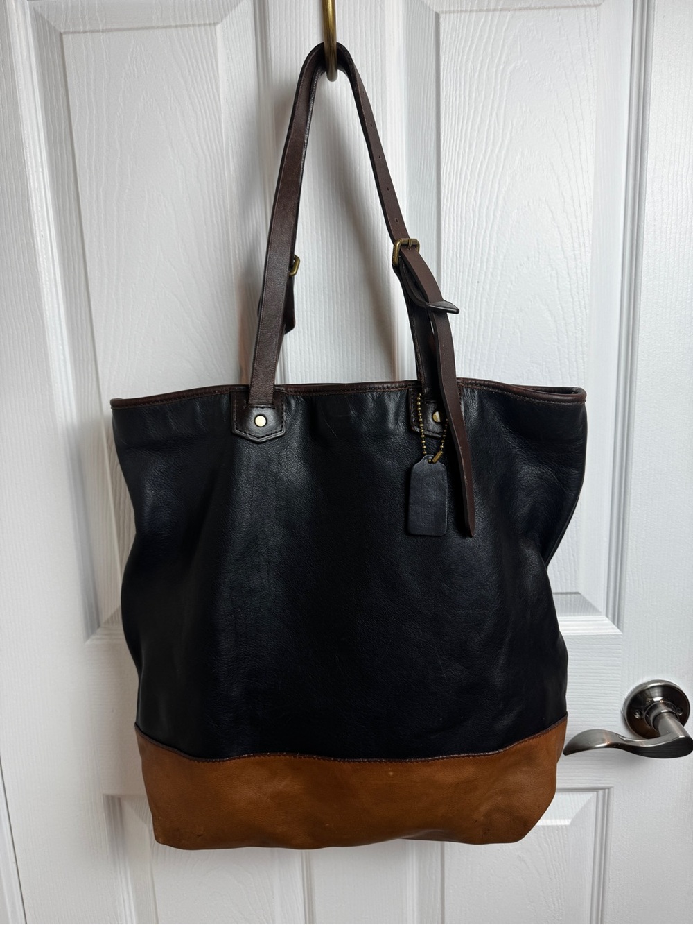 Coach Men's Bleecker Leather Colorblock Shopper Tote Black Fawn 71395